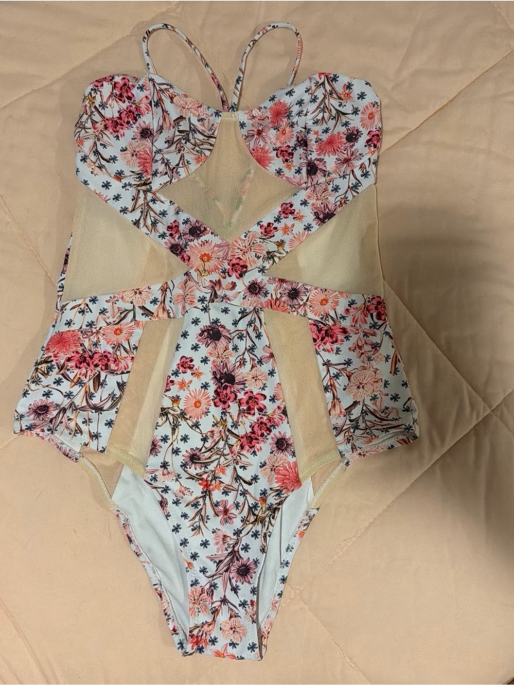 Anthropologie Pink Floral Cutout One-Piece Swimsuit